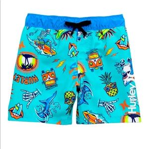 Hurley Toddler 2T Boys Scribble Shark Surf Skeleton Print Swim Trunks Sh…
